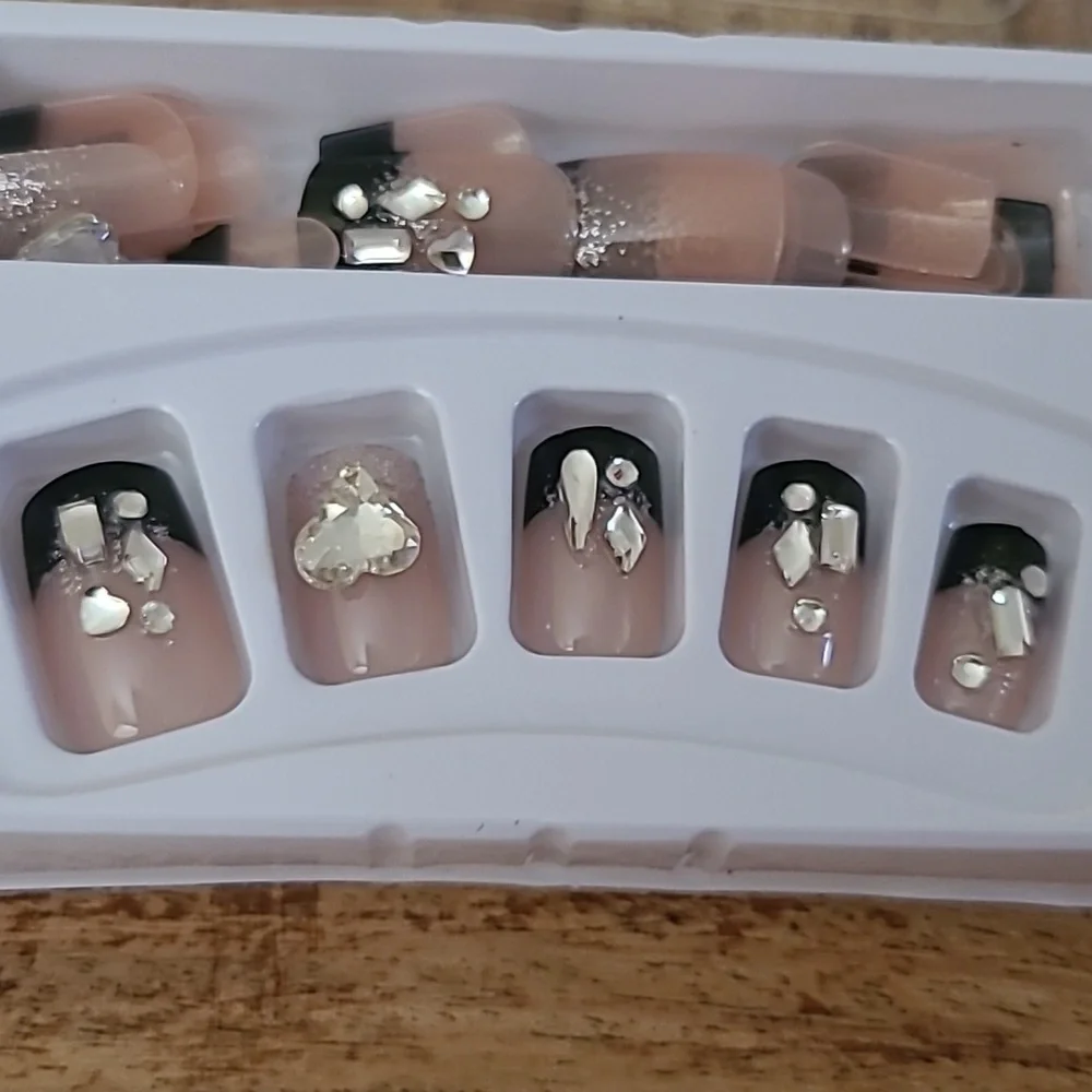 2/$16 3D Rhinestone Heart French Manicure Press On Nails